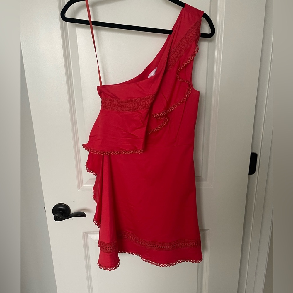 Red Carter A-Line One Shoulder Dress in Red/Orange